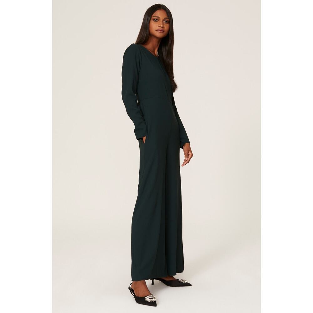 Adam Lippes Dark Green Wide Leg Long Sleeve Crepe Jumpsuit Size 4 - Picture 2 of 15